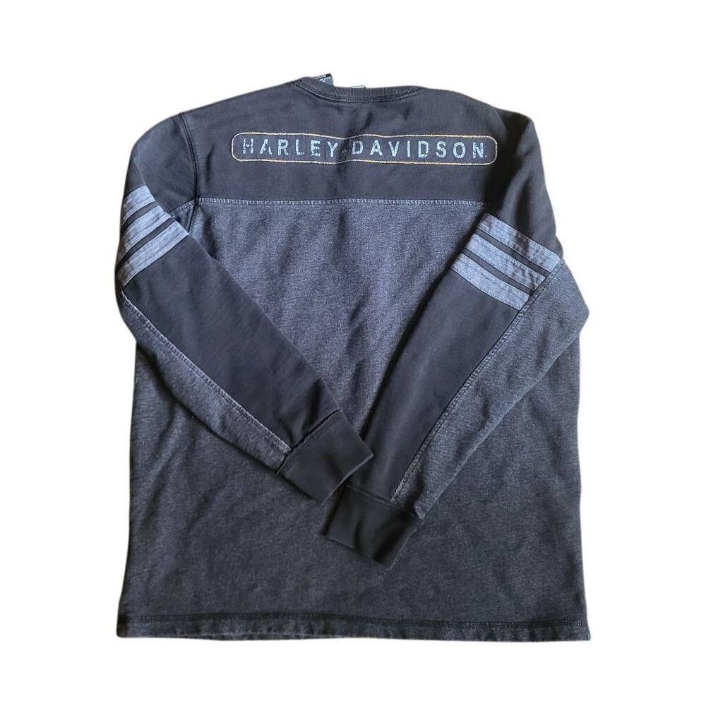 Vintage Harley Davidson Sweatshirt Men's Large Black Grey Henley Cotton Moto